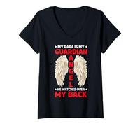 Donna My Papa Is My Guardian Angel He Watches Over My Back - Maglietta con Collo a V