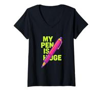 Donna My Pen is Enorme Funny Adult Joke Maglietta con Collo a V