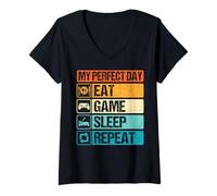 Donna My Perfect Day Mangia Gioco Sonno Ripetizione Maglietta con Collo a V