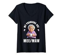 Donna My Pronouns Are Mee Maw Funny Nana Grandma Meme Gifts Maglietta con Collo a V