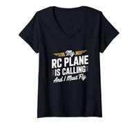 Donna My RC Plane Is Calling I Must Fly Maglietta con Collo a V