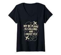 Donna My RC Plane Is Calling I Must Fly Maglietta con Collo a V