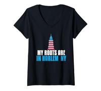 Donna My Roots Are in Harlem NY Tee Patriotic Tower Art Donna Uomo Maglietta con Collo a V