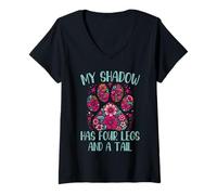 Donna My Shadow ha quattro gambe e una coda floreale zampa modello Maglietta con Collo a V