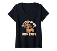 Donna My Shadow Has Four Paws Meme Divertente Amante dei Cani My Shadow Paws Maglietta con Collo a V
