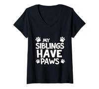 Donna My Siblings Have Paws Maglietta con Collo a V