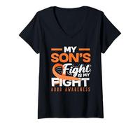Donna My Sons Fight Is My Fight ADHD Awareness Nastro Arancione Maglietta con Collo a V