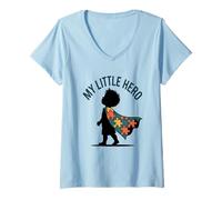Donna My Superhero Bambini Genitore Neuiodivergente Autismo Autistico Maglietta con Collo a V