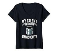 Donna My Talent Is Losing 10MM Sockets Car Guy Meme Meccanico di Auto Maglietta con Collo a V