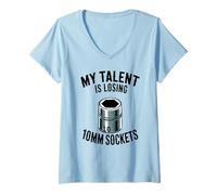 Donna My Talent Is Losing 10MM Sockets Car Guy Meme Meccanico di Auto Maglietta con Collo a V