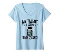 Donna My Talent Is Losing 10MM Sockets Meccanico Joke Car Guy Maglietta con Collo a V