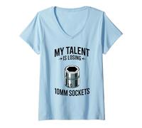 Donna My Talent Is Losing 10MM Sockets Meccanico Joke Car Guy Maglietta con Collo a V