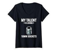 Donna My Talent Is Losing 10MM Sockets Meccanico Joke Car Guy Maglietta con Collo a V