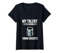 Donna My Talent Is Losing 10MM Sockets Meccanico Joke Car Guy Maglietta con Collo a V