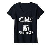 Donna My Talent Is Losing 10MM Sockets Meccanico Joke Car Guy Maglietta con Collo a V