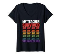 Donna My Teacher Survived 100 Days of Me Tacche Arcobaleno Maglietta con Collo a V