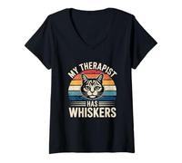 Donna My Therapist Has Whiskers Maglietta con Collo a V