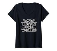 Donna My Therapist Has Whiskers Maglietta con Collo a V
