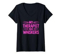 Donna My Therapist Has Whiskers Maglietta con Collo a V