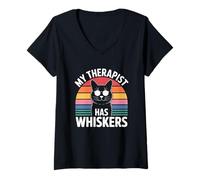 Donna My Therapist Has Whiskers Maglietta con Collo a V