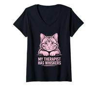 Donna My Therapist Has Whiskers Maglietta con Collo a V