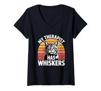 Donna My Therapist Has Whiskers Maglietta con Collo a V