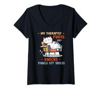 Donna MY THERAPIST PURRS AND KNOCKS THINGS OFF TABLES Maglietta con Collo a V