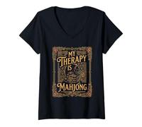 Donna My Therapy Is Mahjong Player Tile Game Art Maglietta con Collo a V