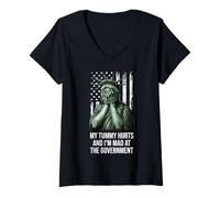 Donna My Tummy Hurts and I'm at the Government Protest Resist Flag Maglietta con Collo a V