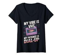 Donna My Vibe Is VHS My Patience Dial-Up Divertente Maglietta con Collo a V