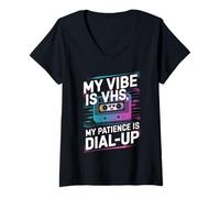 Donna My Vibe Is VHS My Patience Dial-Up Divertente Maglietta con Collo a V