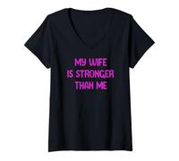 Donna My Wife is Stronger Than Me Funny Muscle Woman Tees Maglietta con Collo a V