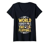 Donna My World is Brighter with My Tiny Fluffball Monkey Citazione Maglietta con Collo a V