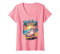 Donna Myrtle Beach Vacation Gatto Vacay Travel Funny Mom Maglietta con Collo a V