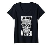 Donna Mystery Writer Cranio Macchina da Scrivere Libro Autore Libri romanzieri Maglietta con Collo a V