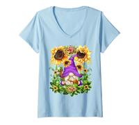 Donna Mystic GNOME Witch in Purple Wizard Outfit for Sunflower Mom Maglietta con Collo a V