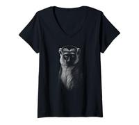 Donna Mystic Monkey Wildlife Primate Ritratto Notte Maglietta con Collo a V