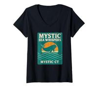 Donna Mystic Sea Whispers Camicia Retro Balena Tramonto Oceano Mistico CT Maglietta con Collo a V