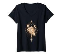 Donna Mystic Sun Moon Boho Graphic - Celestial Design Maglietta con Collo a V