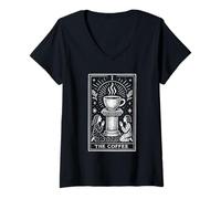 Donna Mystical Coffee Lover Tarocchi Carta Cosmic Magic Design Maglietta con Collo a V