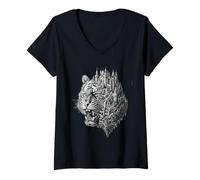 Donna Mystical Tiger Castle - Avventura Fantasy surreale Maglietta con Collo a V