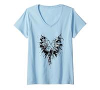 Donna Mythical Phoenix Bird Rise from Ashes Watercolor Graphic Maglietta con Collo a V