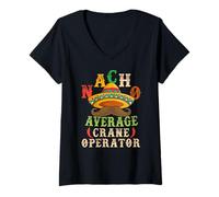 Donna Nacho Average Crane Operator Sombrero Beard Cinco de Mayo Maglietta con Collo a V