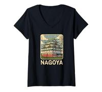 Donna Nagoya Giappone Vintage Giapponese Casta retrò Kanji Design Maglietta con Collo a V