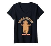 Donna Nama-Steady Capybara Yoga Pose Rilassato Equilibrio Zen Maglietta con Collo a V