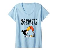 Donna Namaste a casa con Il Mio Cane Maglietta con Collo a V