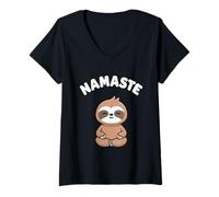 Donna Namaste, Divertente Bradipo Kawaii per Yoga, Senza Stress Maglietta con Collo a V