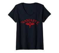 Donna Namaste Occhi di Saggezza Rosso Buon Sapienza Maglietta con Collo a V