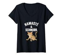 Donna Namasté & Schnurr - Divertente gatto yoga in stretching Maglietta con Collo a V