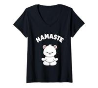 Donna Namaste, Simpatico Orso Kawaii per Yoga, Senza Stress Maglietta con Collo a V